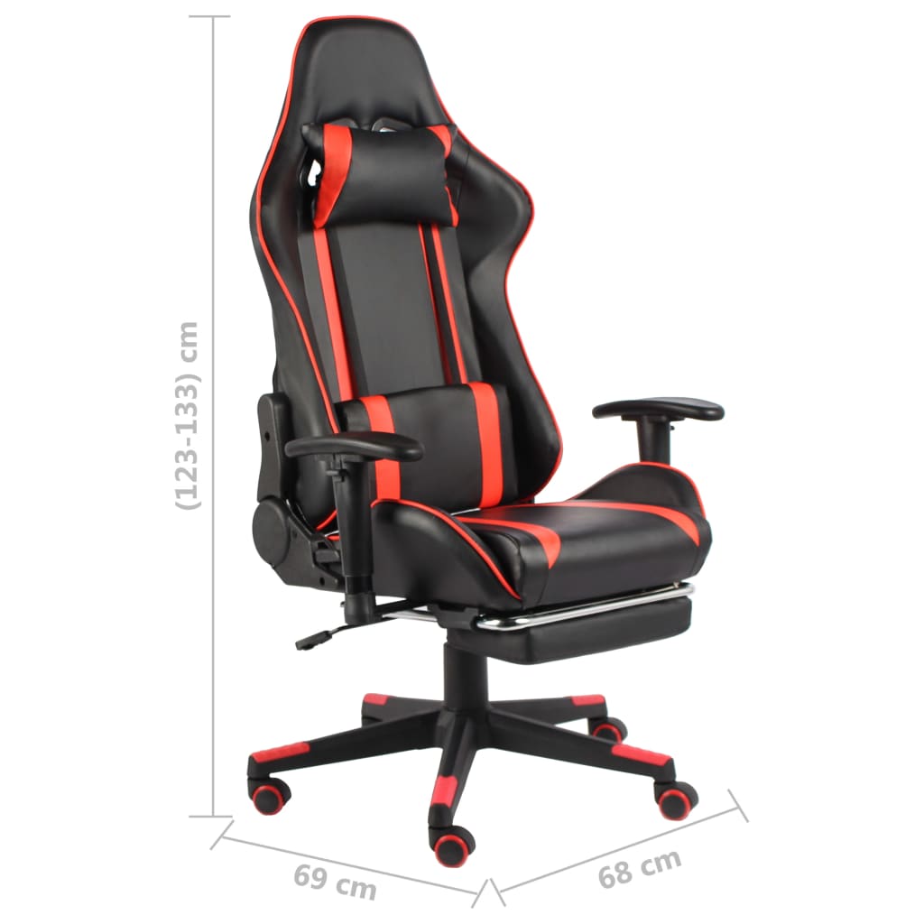 vidaXL Silla gaming giratoria con reposapiés PVC rojo