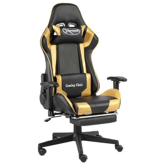 vidaXL Silla gaming giratoria con reposapiés PVC dorado