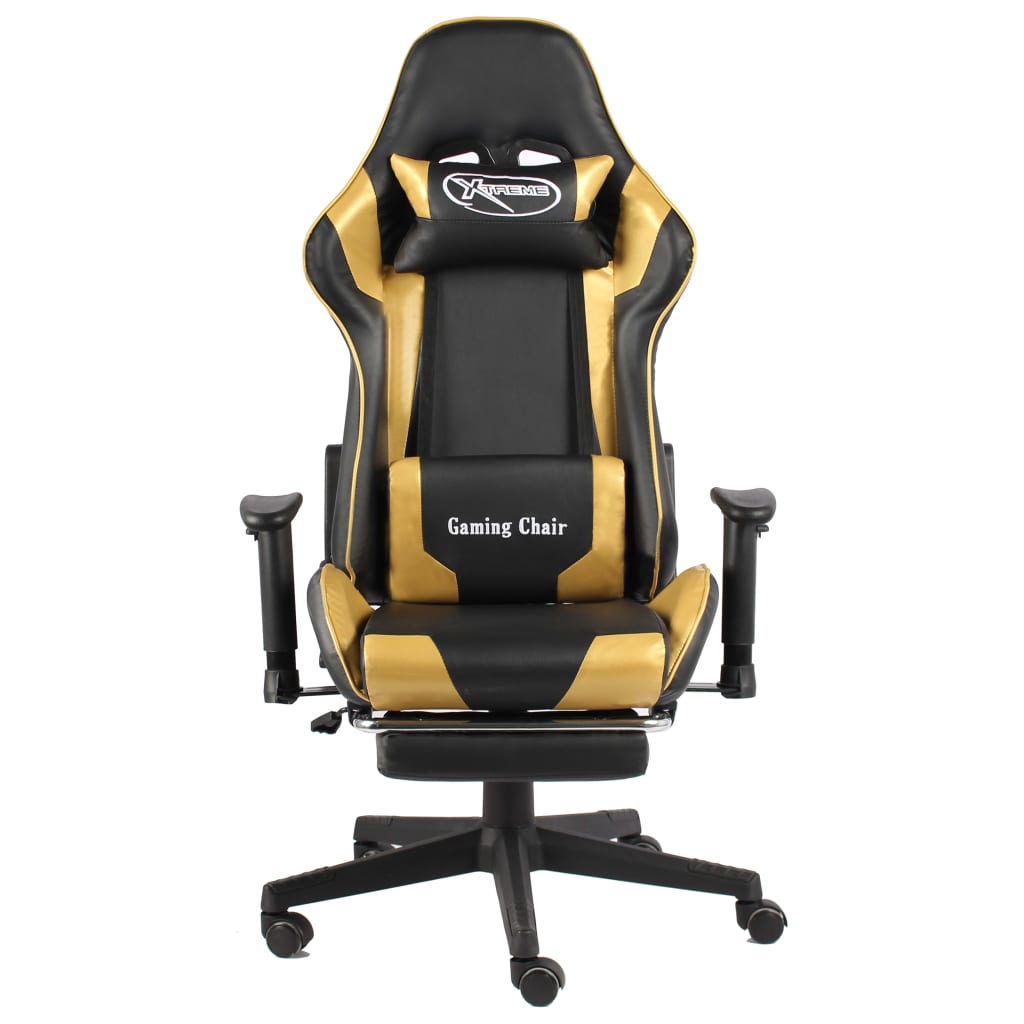 vidaXL Silla gaming giratoria con reposapiés PVC dorado