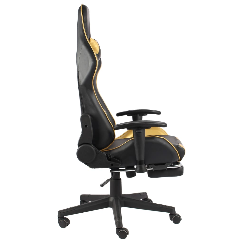 vidaXL Silla gaming giratoria con reposapiés PVC dorado