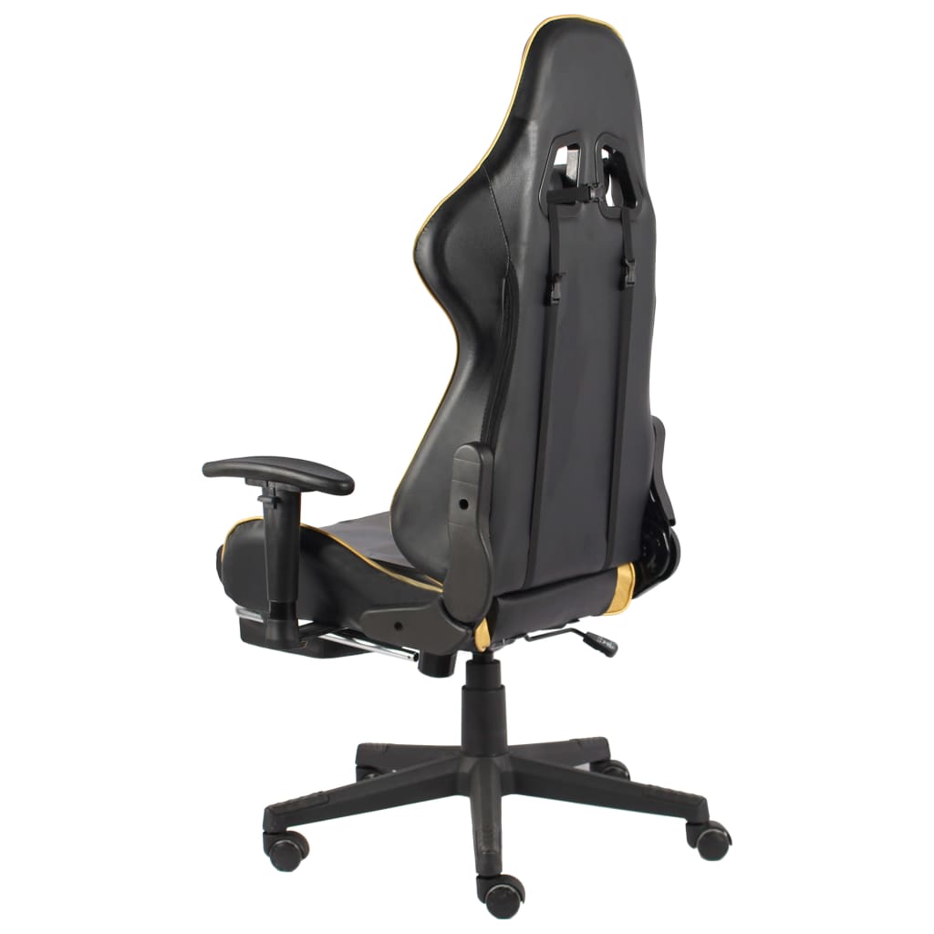 vidaXL Silla gaming giratoria con reposapiés PVC dorado