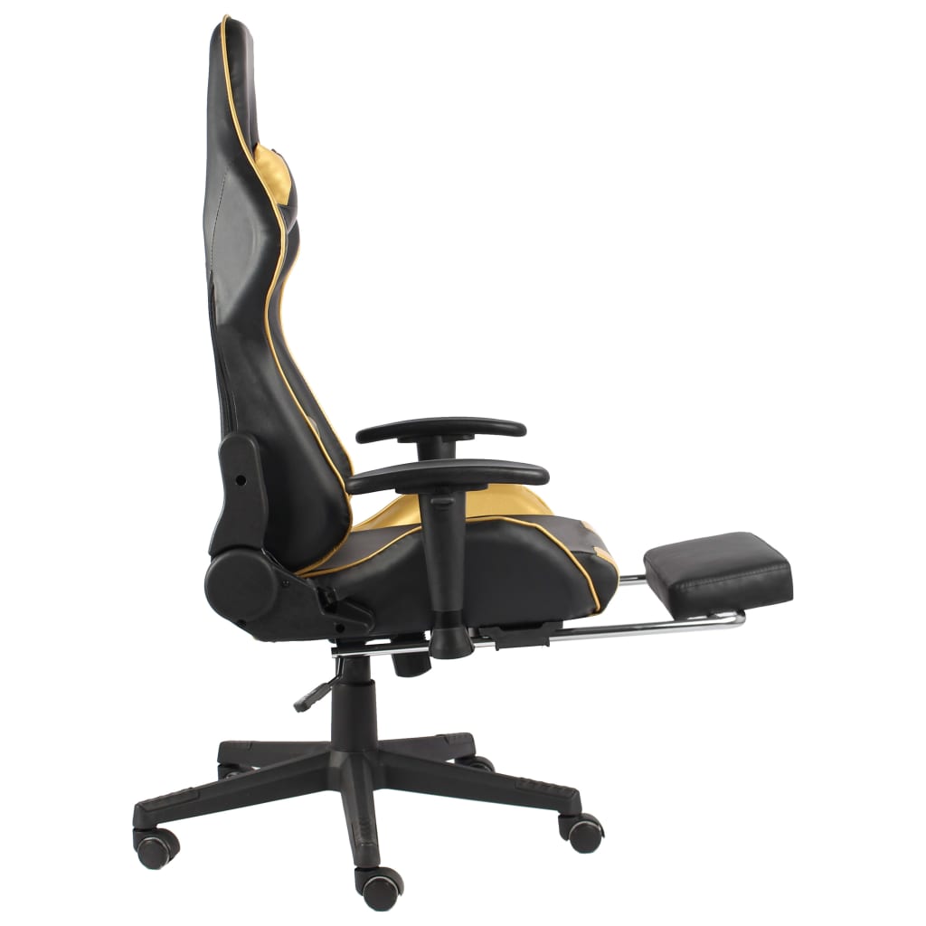 vidaXL Silla gaming giratoria con reposapiés PVC dorado