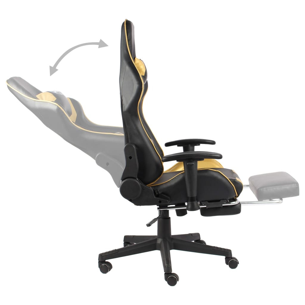 vidaXL Silla gaming giratoria con reposapiés PVC dorado