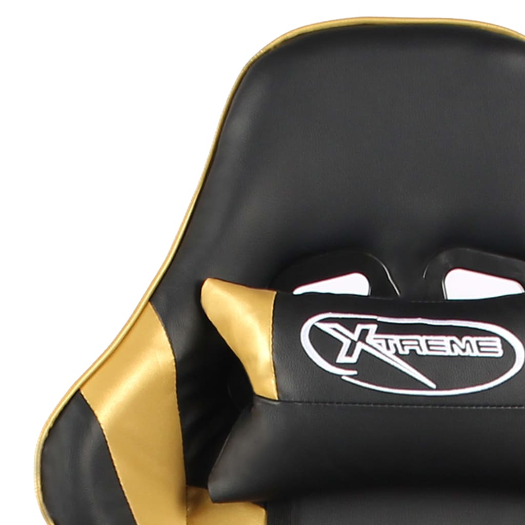 vidaXL Silla gaming giratoria con reposapiés PVC dorado