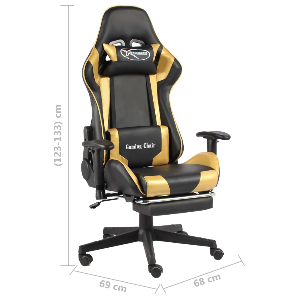 vidaXL Silla gaming giratoria con reposapiés PVC dorado