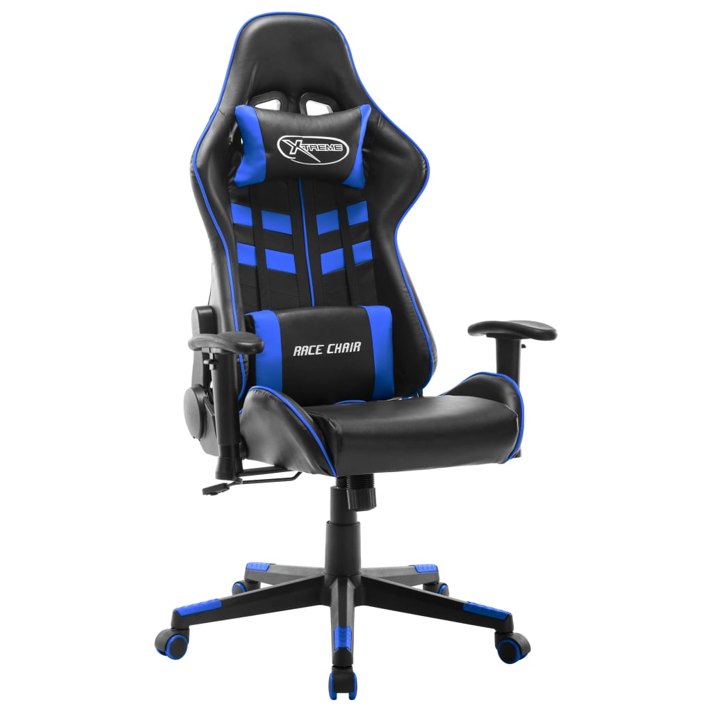 vidaXL Silla de gaming de cuero sintético negro y azul