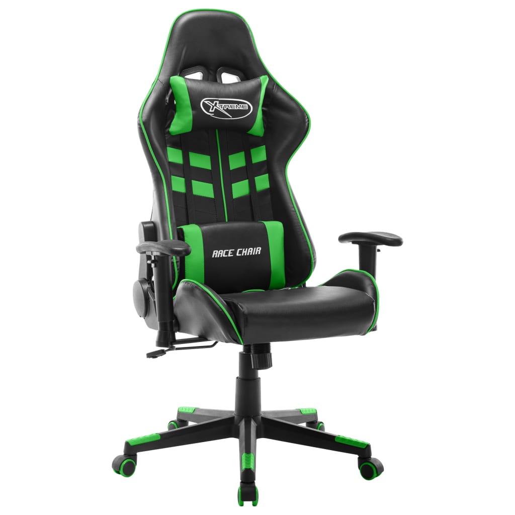 vidaXL Silla de gaming de cuero sintético negro y verde