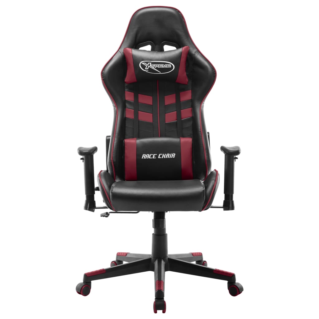 vidaXL Silla de gaming de cuero sintético negro y rojo tinto