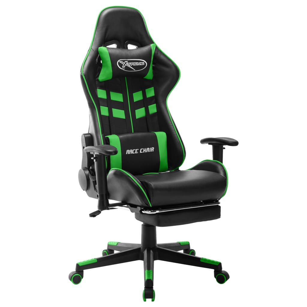 vidaXL Silla de gaming con reposapiés cuero sintético negro y verde