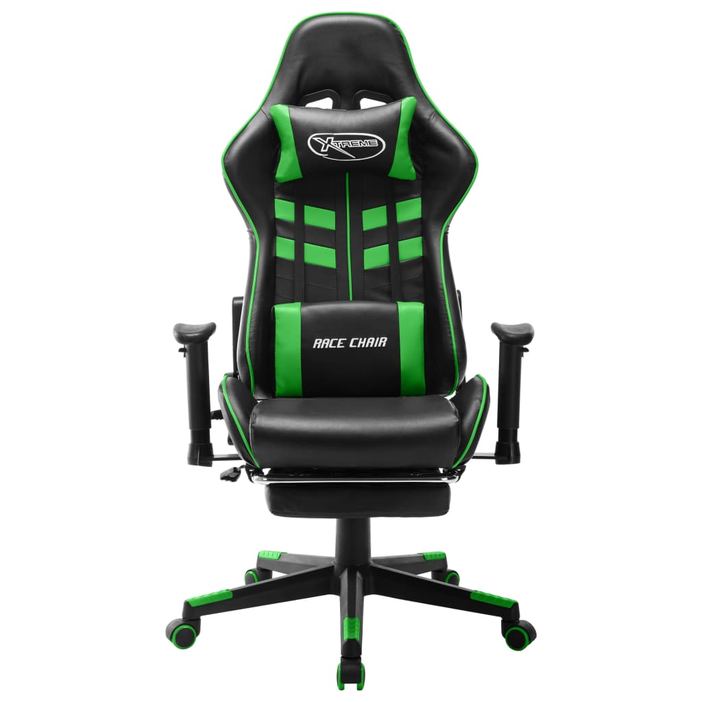 vidaXL Silla de gaming con reposapiés cuero sintético negro y verde