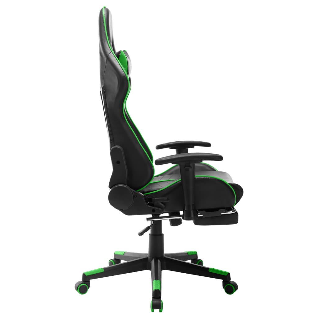 vidaXL Silla de gaming con reposapiés cuero sintético negro y verde