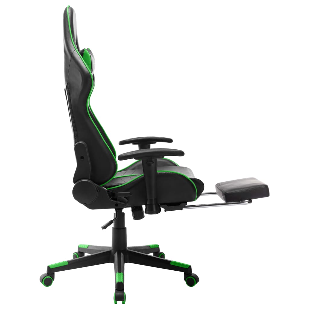 vidaXL Silla de gaming con reposapiés cuero sintético negro y verde