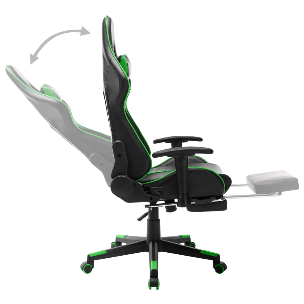 vidaXL Silla de gaming con reposapiés cuero sintético negro y verde