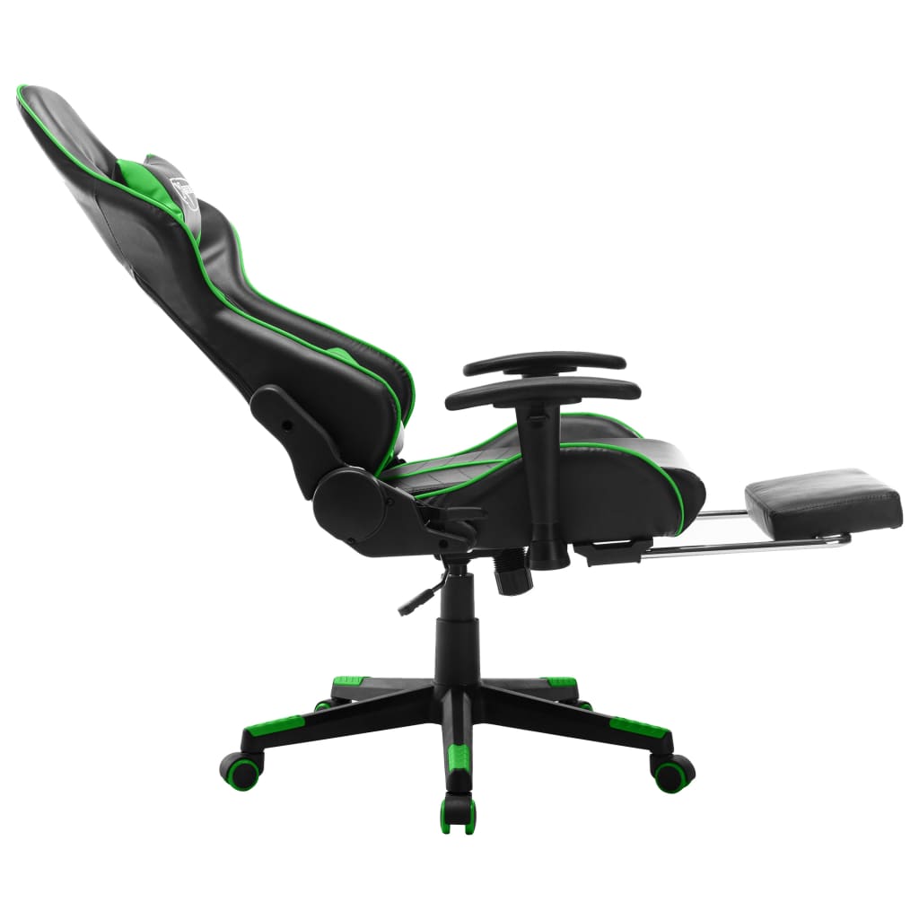 vidaXL Silla de gaming con reposapiés cuero sintético negro y verde