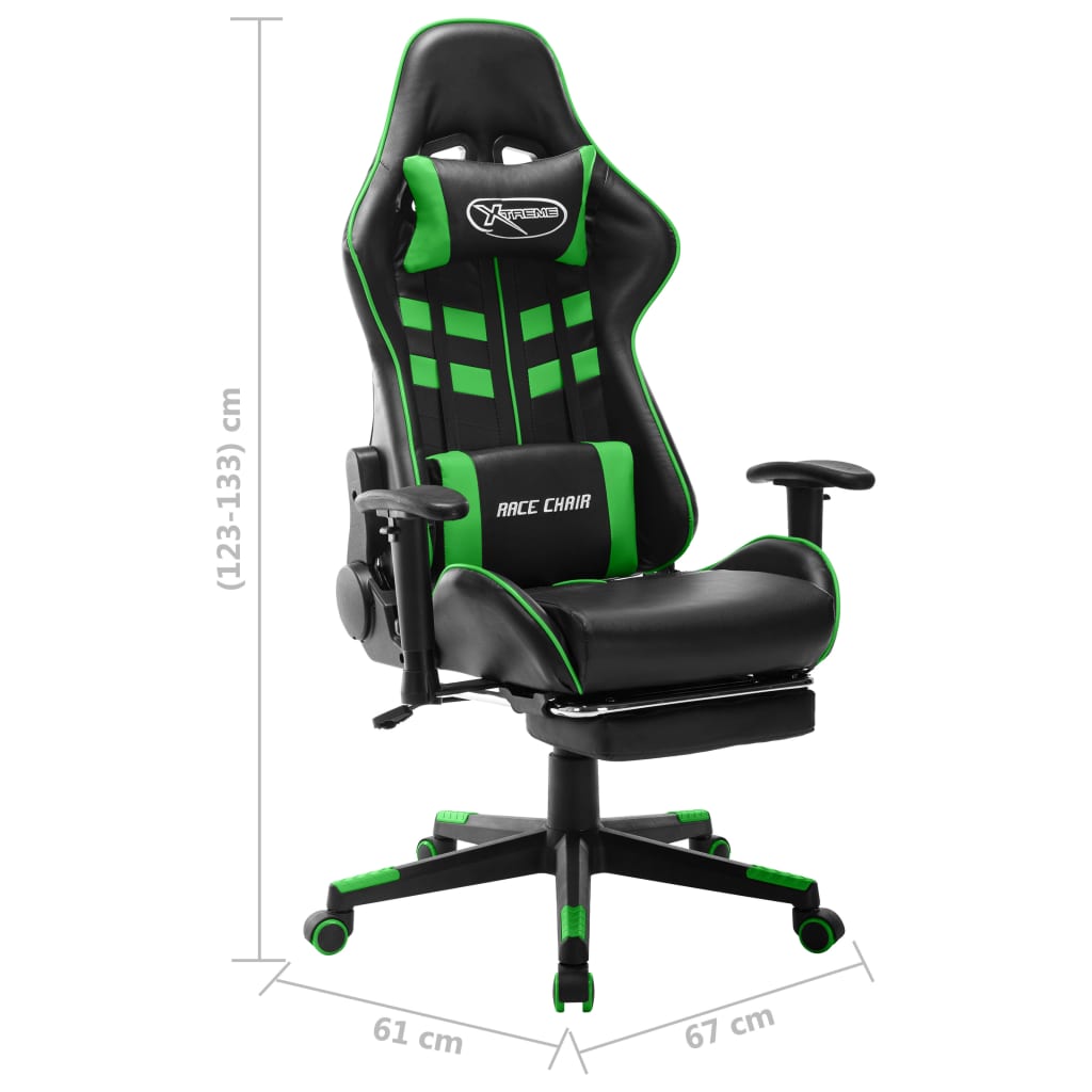 vidaXL Silla de gaming con reposapiés cuero sintético negro y verde