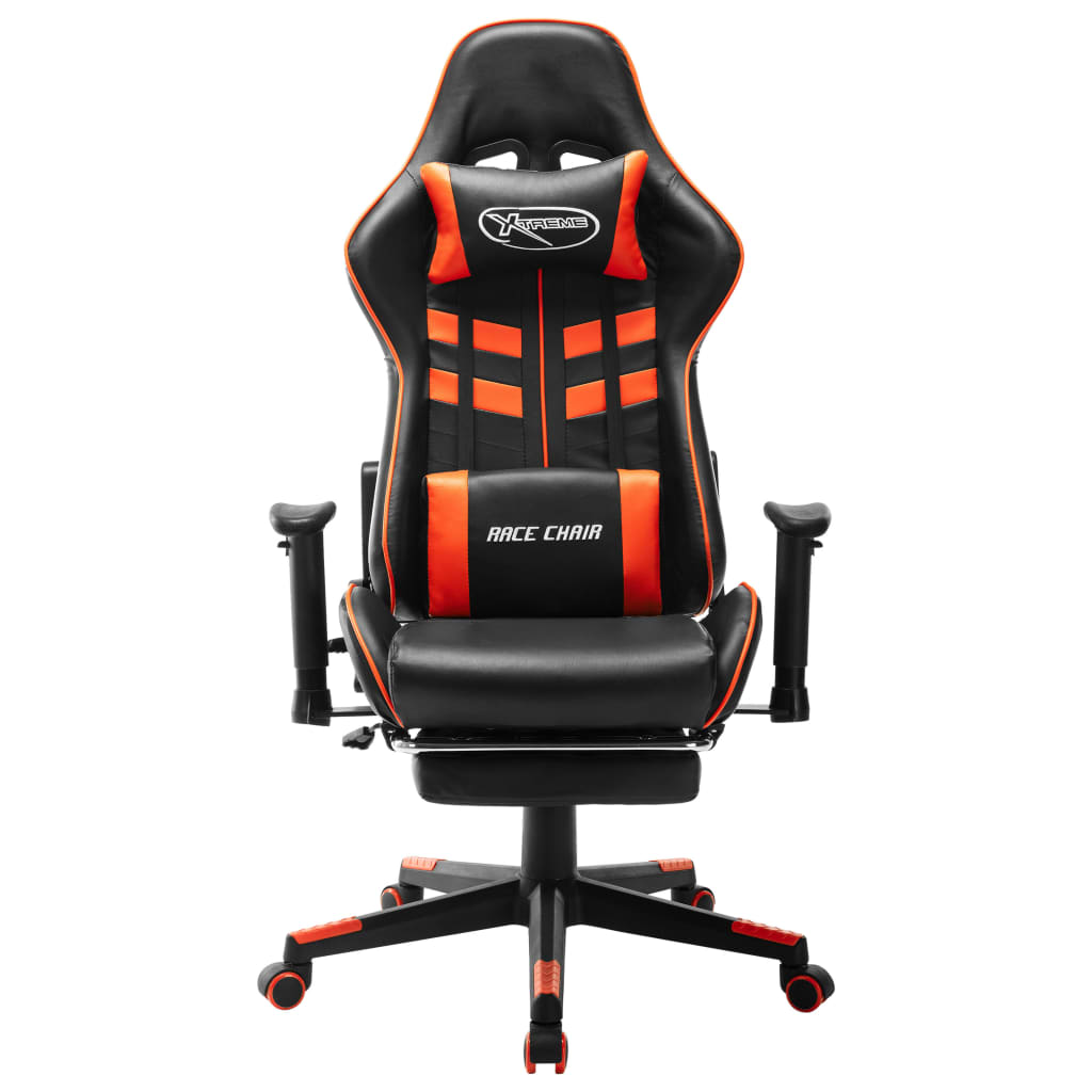 vidaXL Silla de gaming con reposapiés cuero sintético negro y naranja