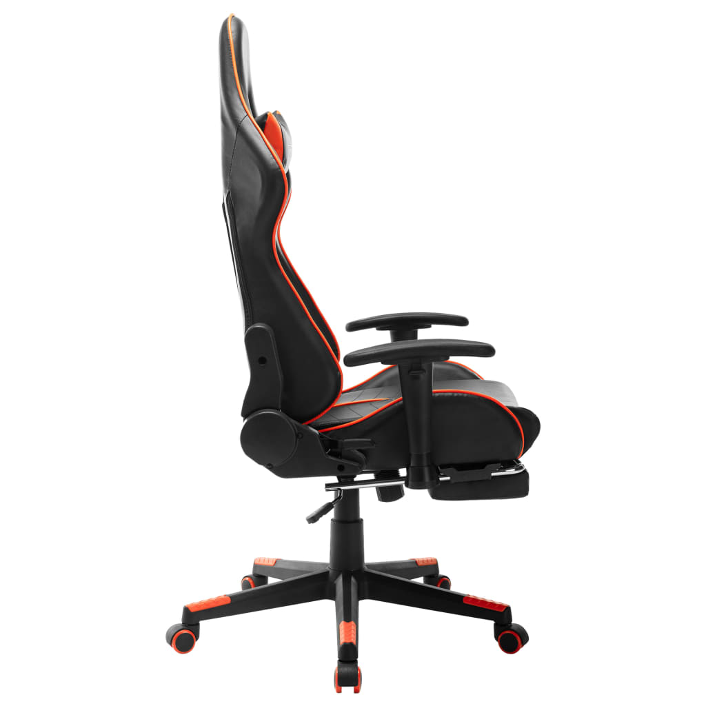 vidaXL Silla de gaming con reposapiés cuero sintético negro y naranja