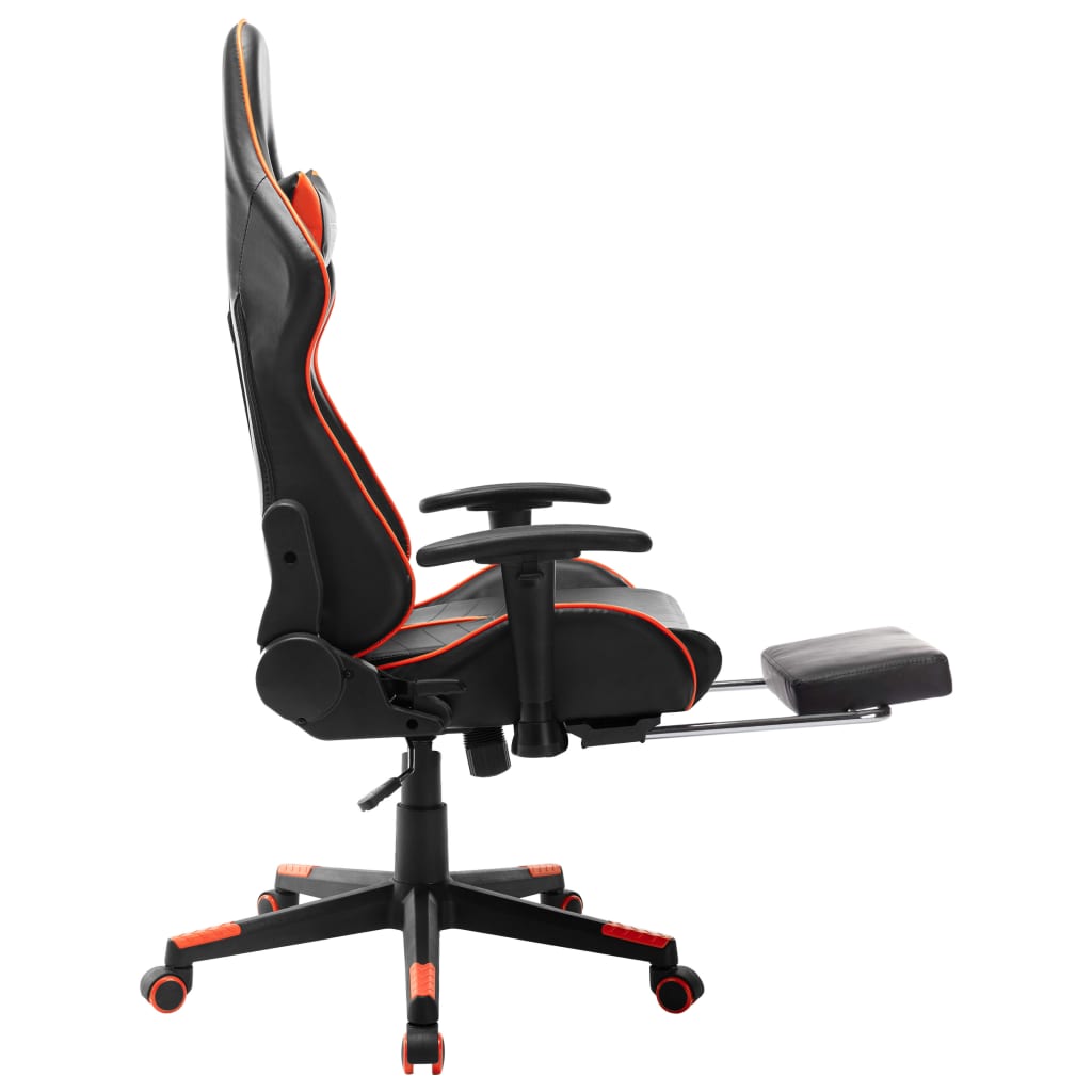 vidaXL Silla de gaming con reposapiés cuero sintético negro y naranja