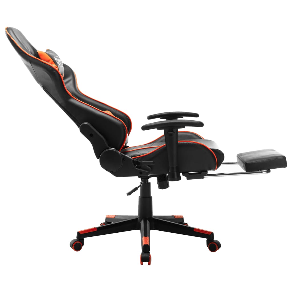 vidaXL Silla de gaming con reposapiés cuero sintético negro y naranja