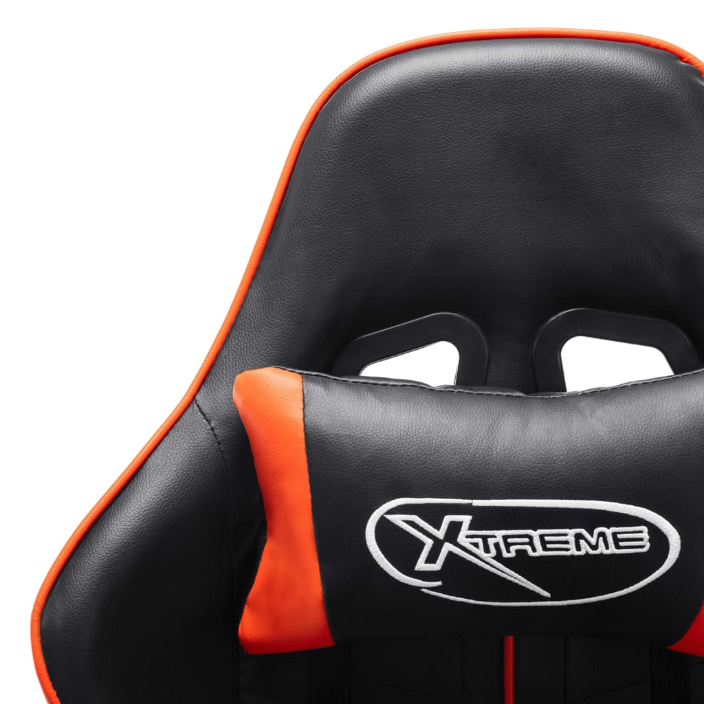 vidaXL Silla de gaming con reposapiés cuero sintético negro y naranja