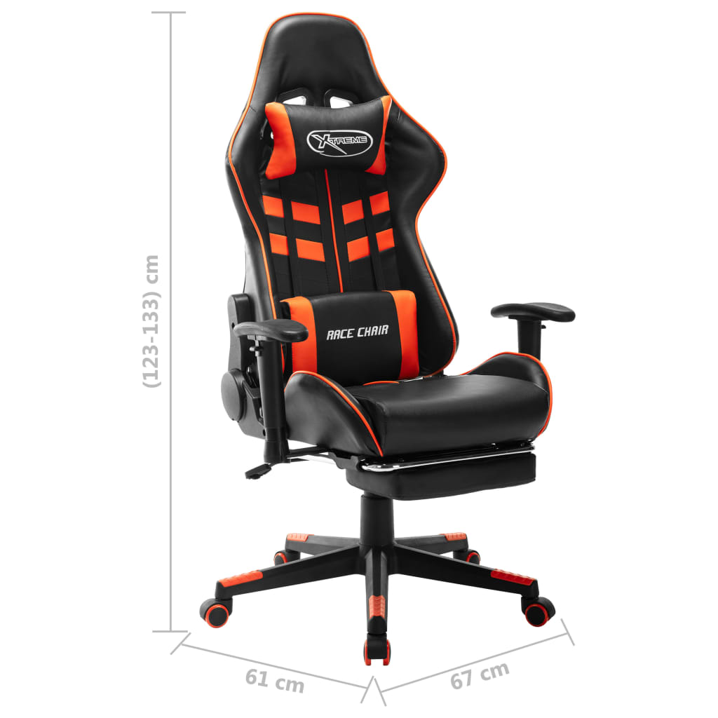 vidaXL Silla de gaming con reposapiés cuero sintético negro y naranja