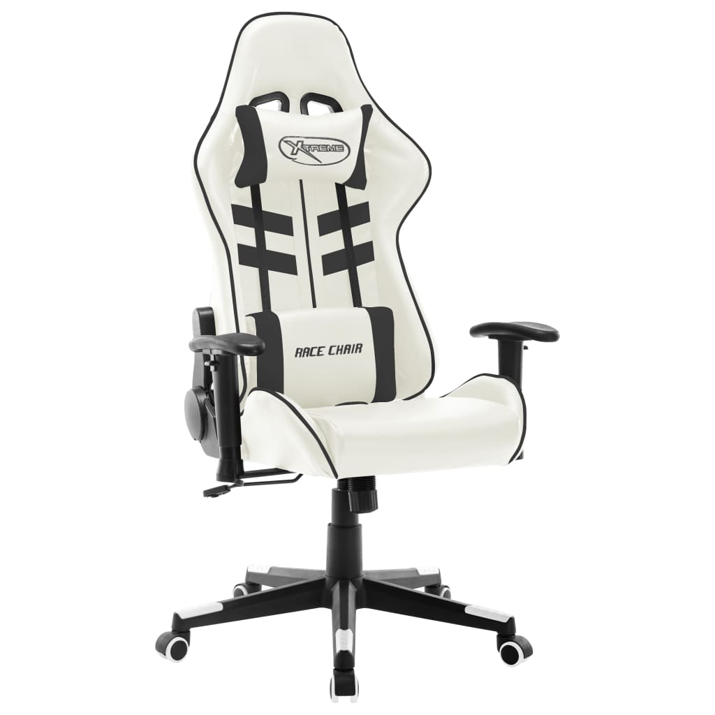 vidaXL Silla de gaming de cuero sintético blanco y negro