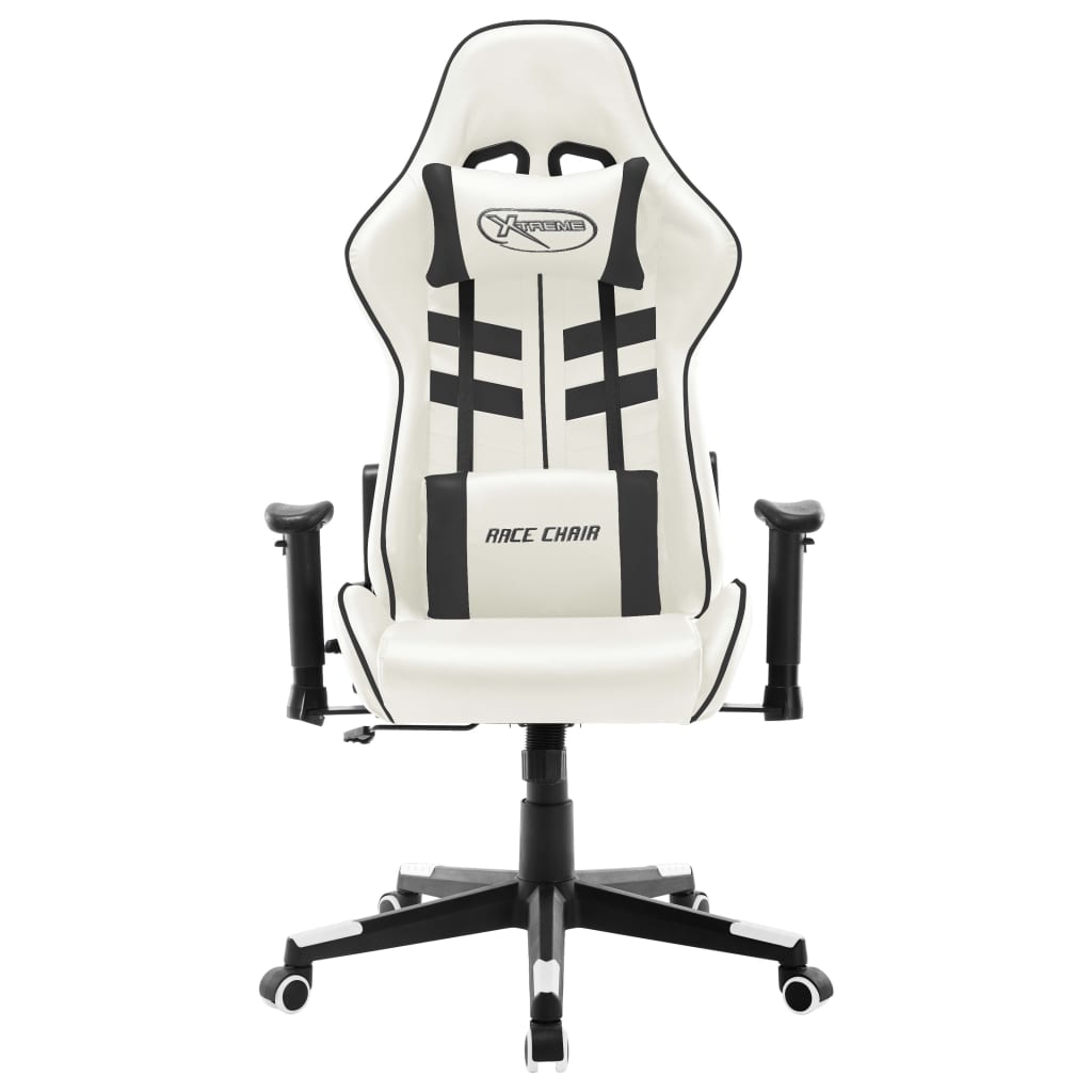 vidaXL Silla de gaming de cuero sintético blanco y negro