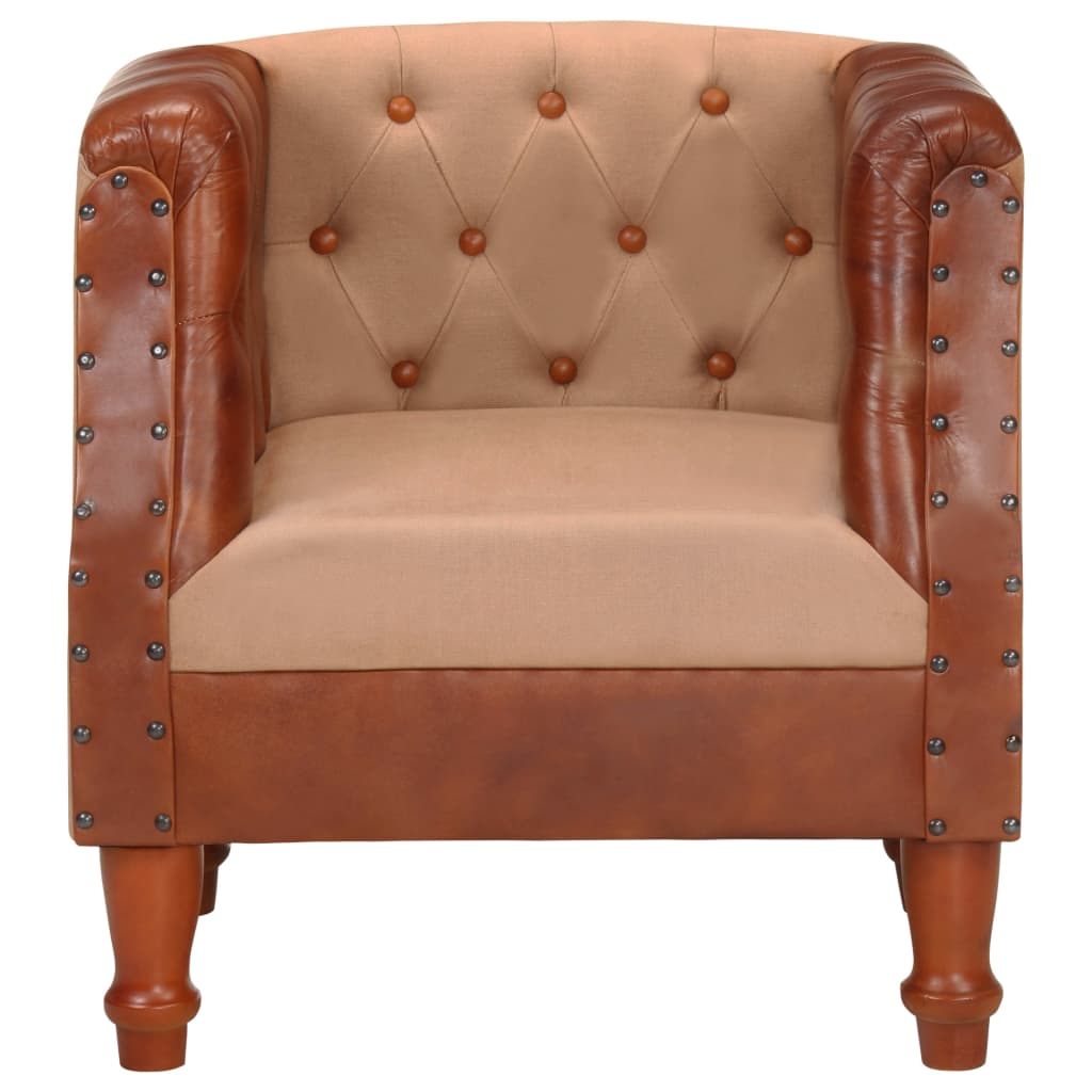 vidaXL Sillón de cuero auténtico y madera maciza de mango marrón