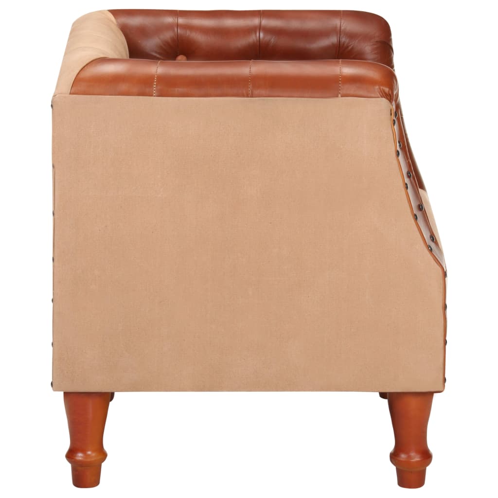 vidaXL Sillón de cuero auténtico y madera maciza de mango marrón