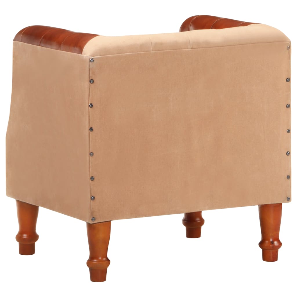 vidaXL Sillón de cuero auténtico y madera maciza de mango marrón