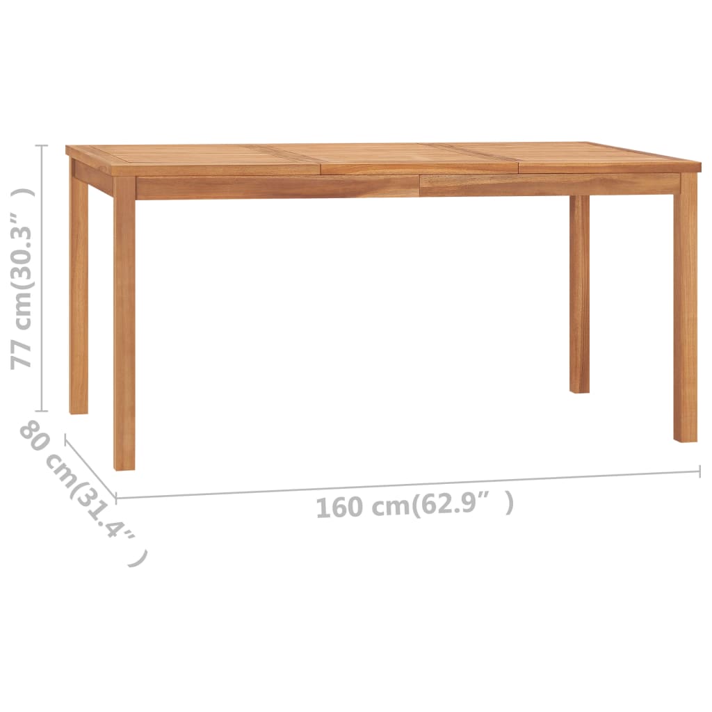 vidaXL Mesa de comedor de jardín madera maciza de teca 160x80x77 cm