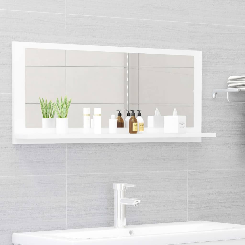 vidaXL Espejo de baño madera contrachapada blanco brillo 90x10,5x37 cm