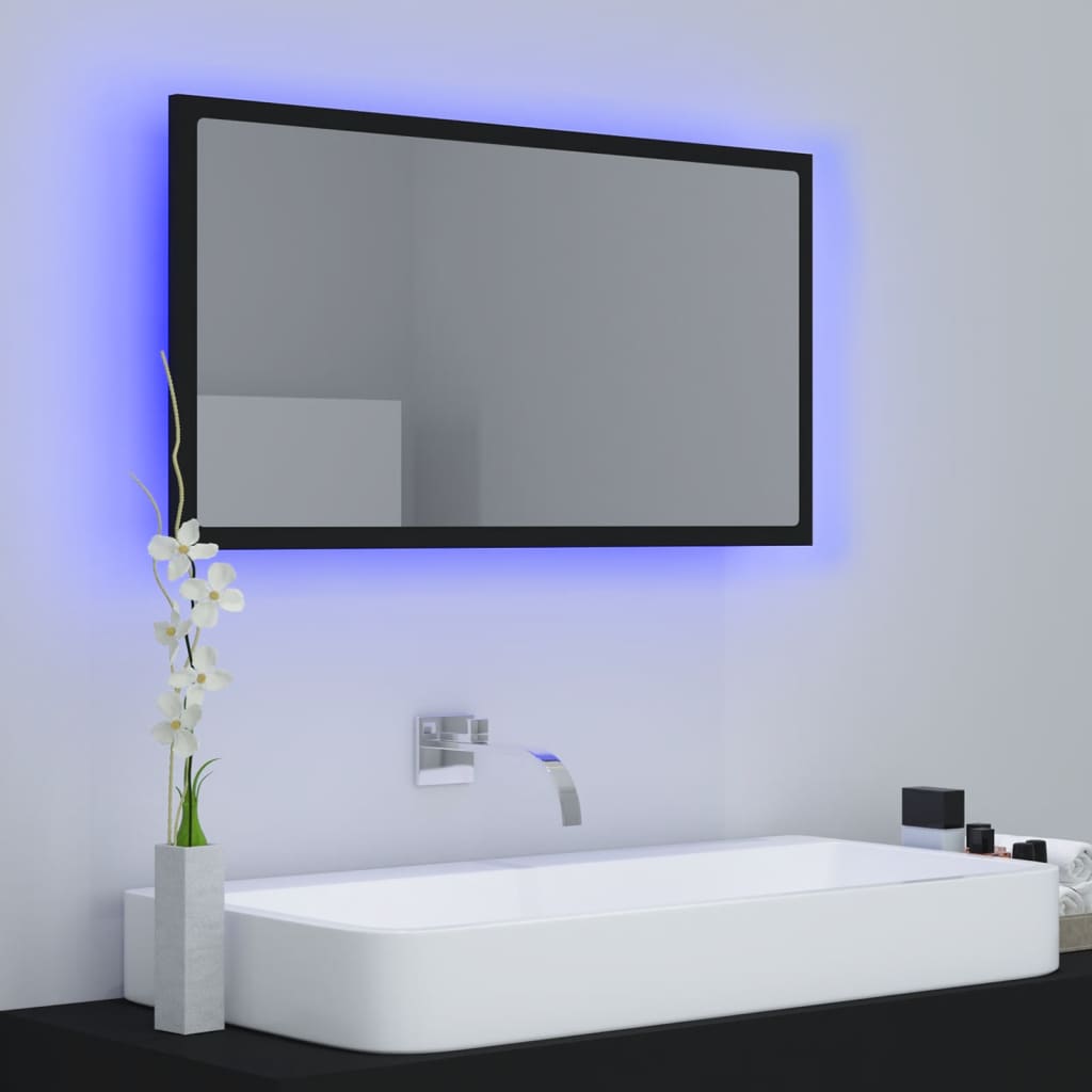 vidaXL Espejo baño LED negro acrílico 80x8,5x37 cm