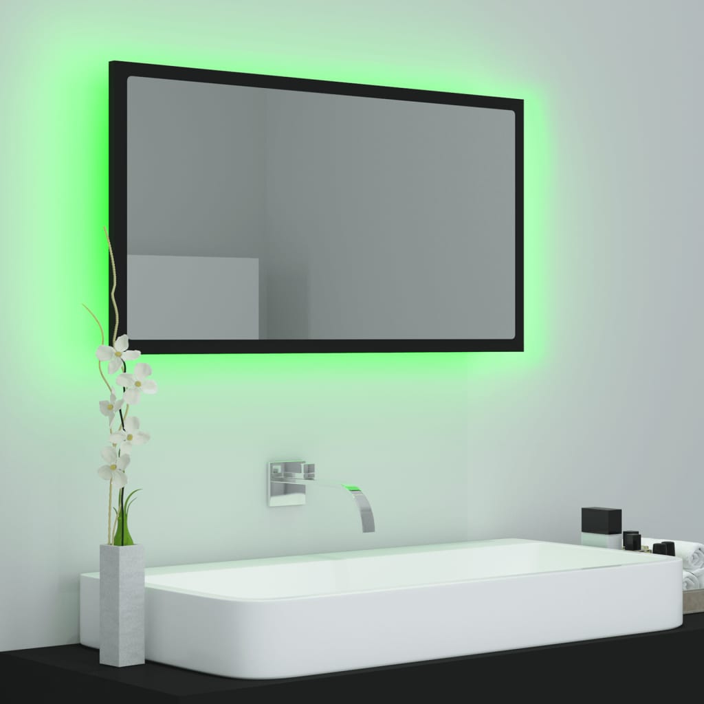 vidaXL Espejo baño LED negro acrílico 80x8,5x37 cm