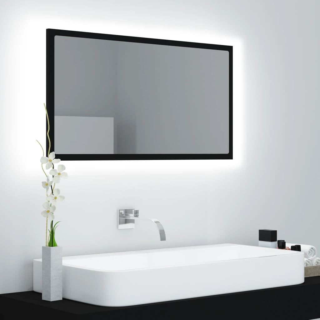 vidaXL Espejo baño LED negro acrílico 80x8,5x37 cm