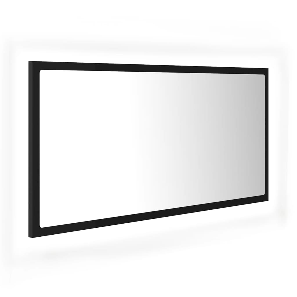 vidaXL Espejo de baño LED acrílico negro brillo 90x8,5x37 cm