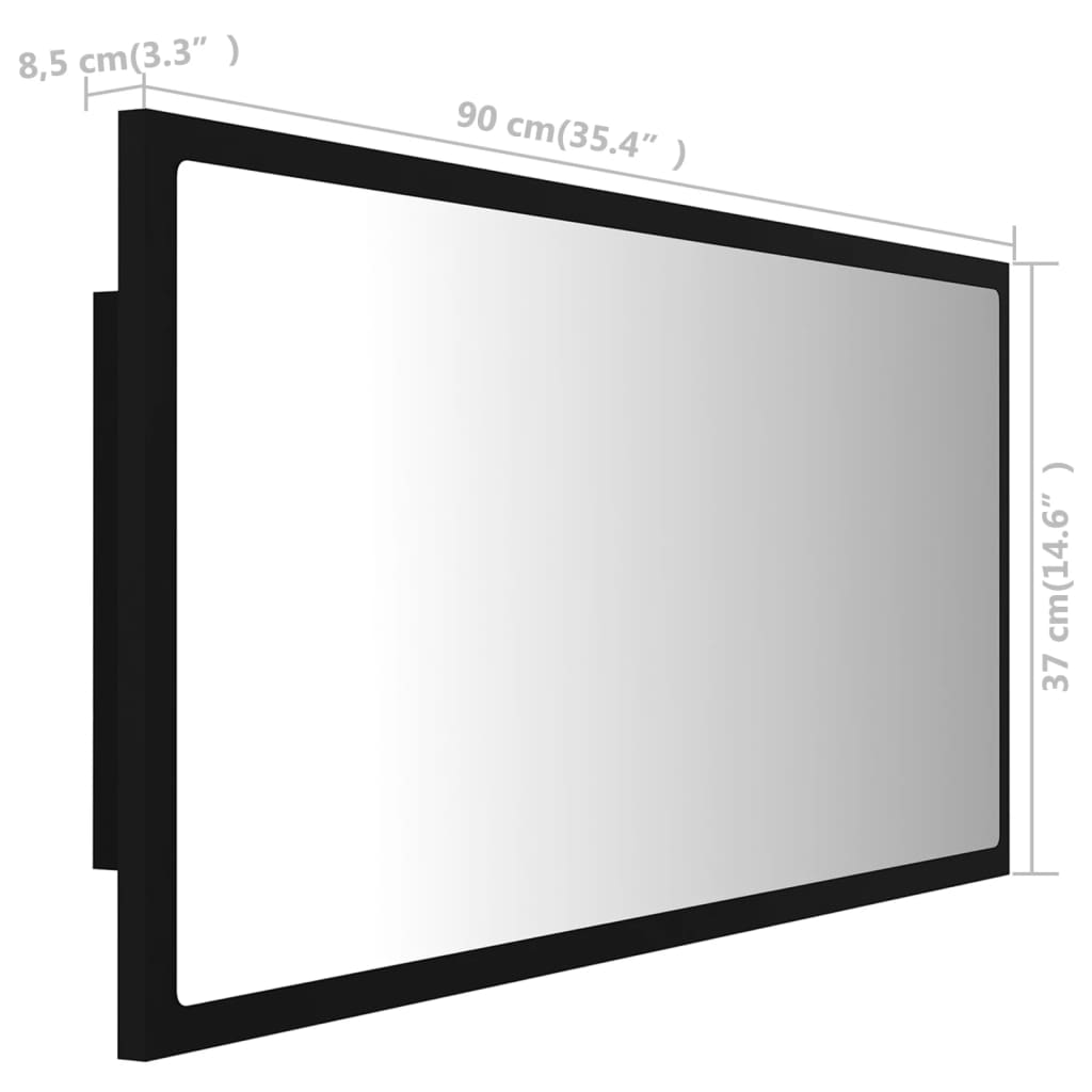 vidaXL Espejo de baño LED acrílico negro brillo 90x8,5x37 cm