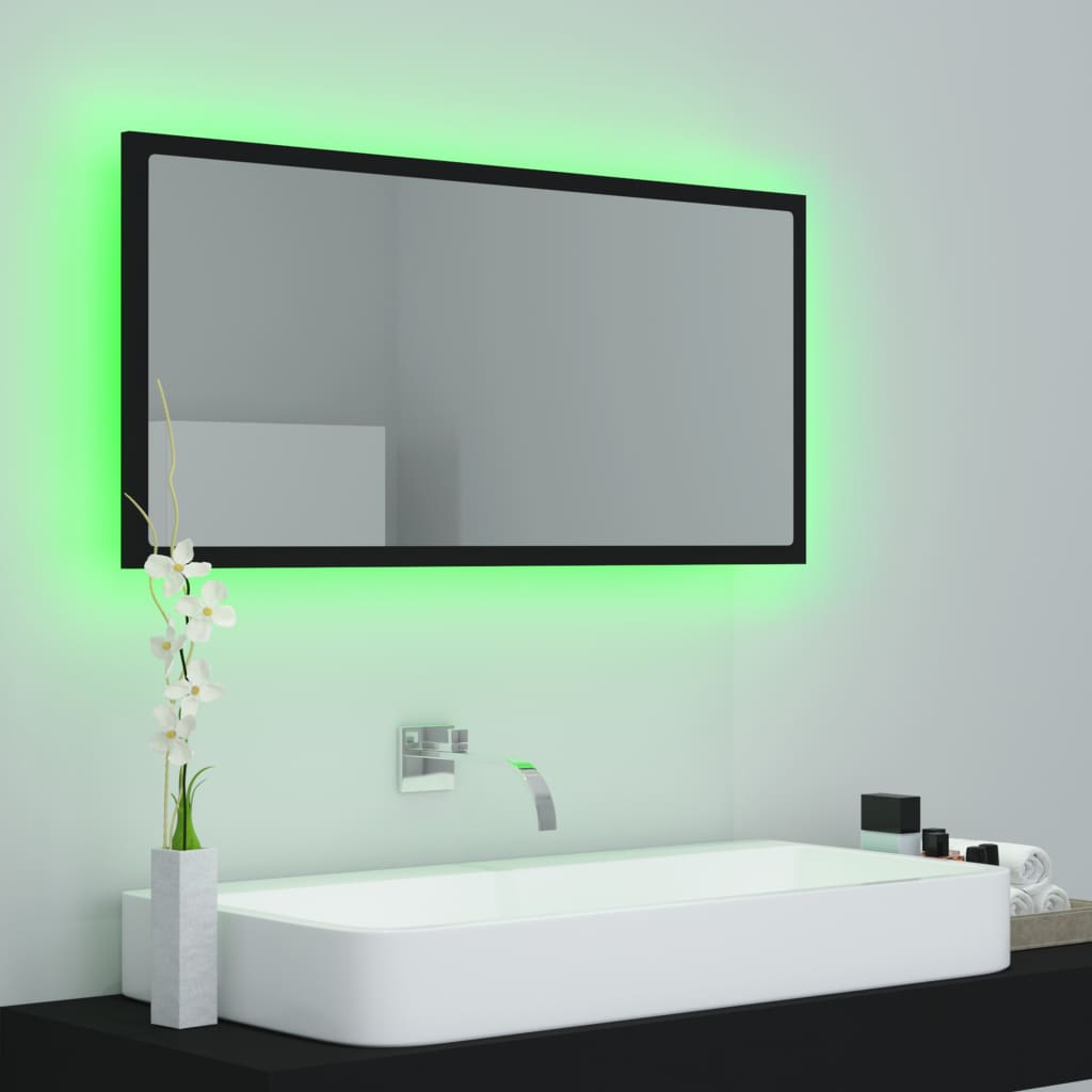 vidaXL Espejo de baño LED acrílico negro brillo 90x8,5x37 cm