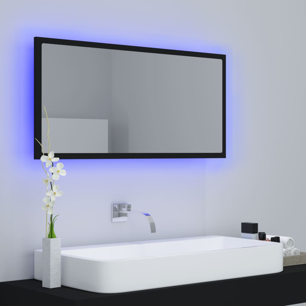 vidaXL Espejo de baño LED acrílico negro brillo 90x8,5x37 cm