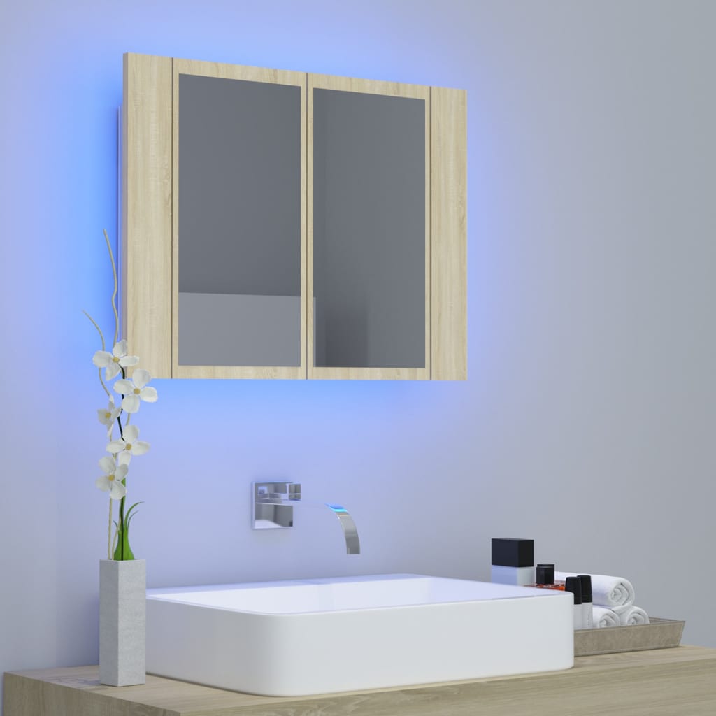 vidaXL Armario espejo de baño LED acrílico roble Sonoma 60x12x45 cm