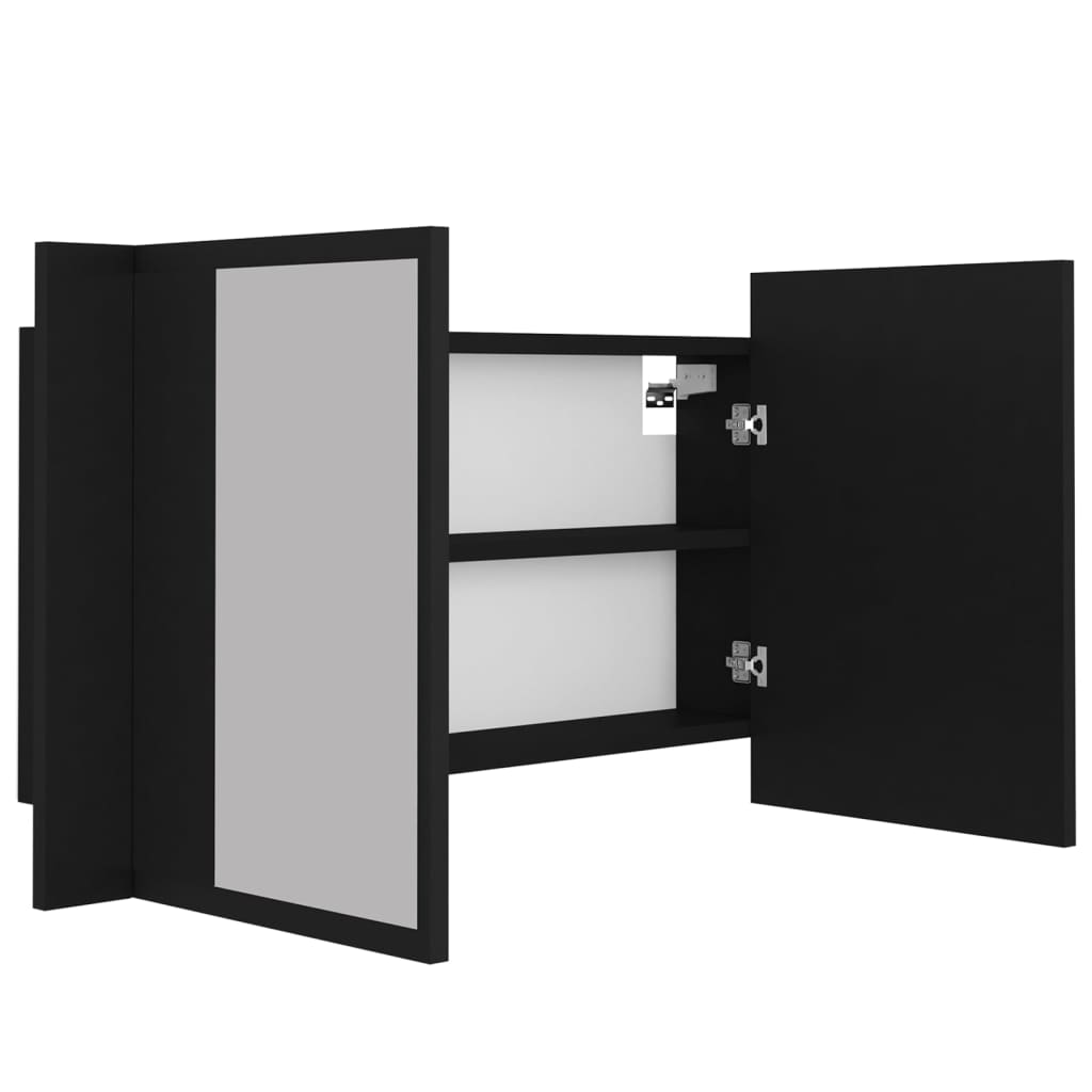 vidaXL Armario espejo de baño con luz LED acrílico negro 80x12x45 cm