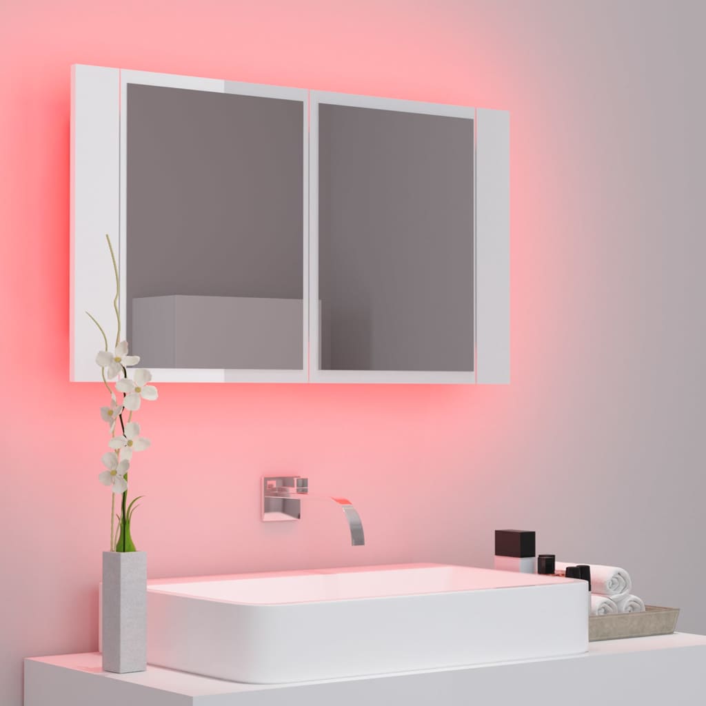 vidaXL Armario espejo de baño LED acrílico blanco brillo 80x12x45 cm