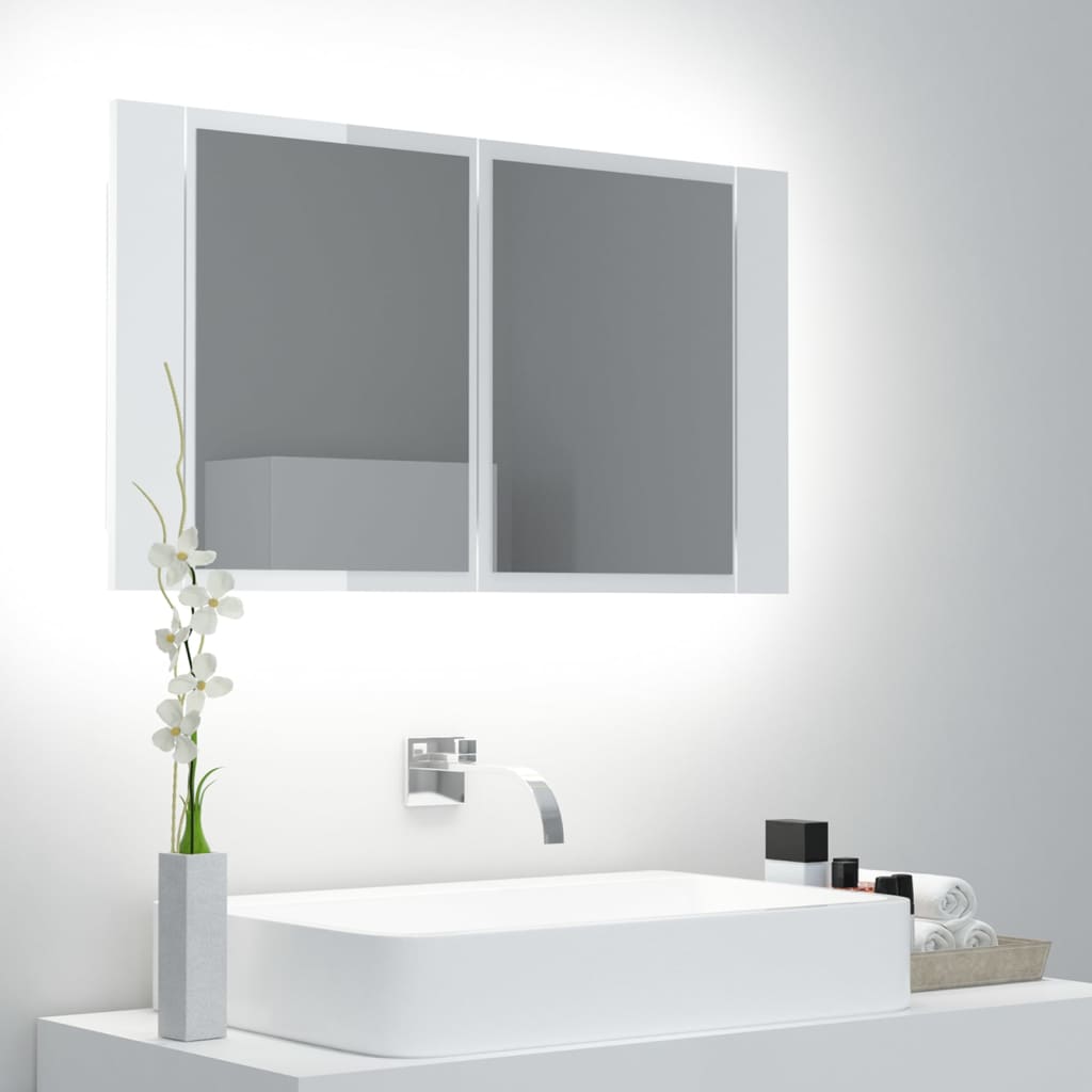 vidaXL Armario espejo de baño LED acrílico blanco brillo 80x12x45 cm