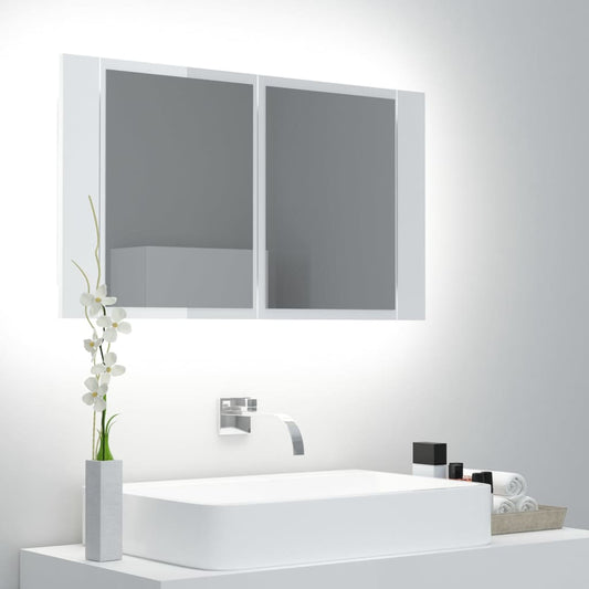 vidaXL Armario espejo de baño LED acrílico blanco brillo 80x12x45 cm