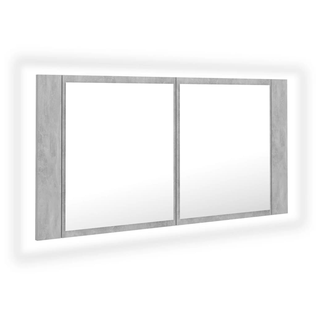 vidaXL Armario espejo baño luz LED acrílico gris hormigón 90x12x45 cm