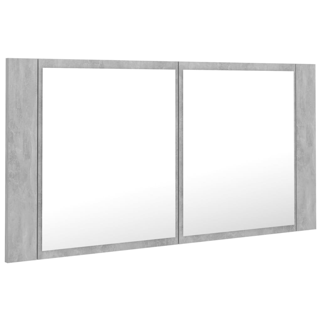 vidaXL Armario espejo baño luz LED acrílico gris hormigón 90x12x45 cm