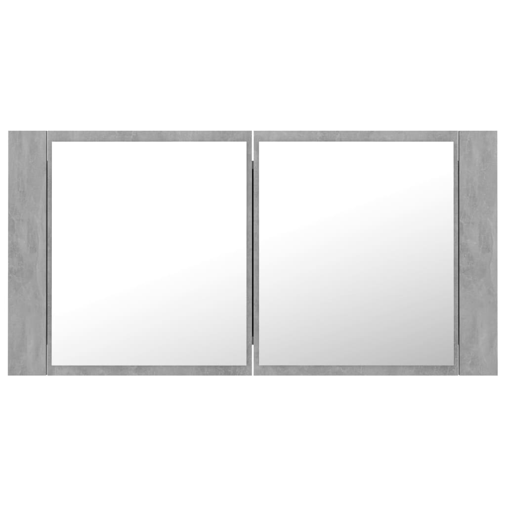 vidaXL Armario espejo baño luz LED acrílico gris hormigón 90x12x45 cm