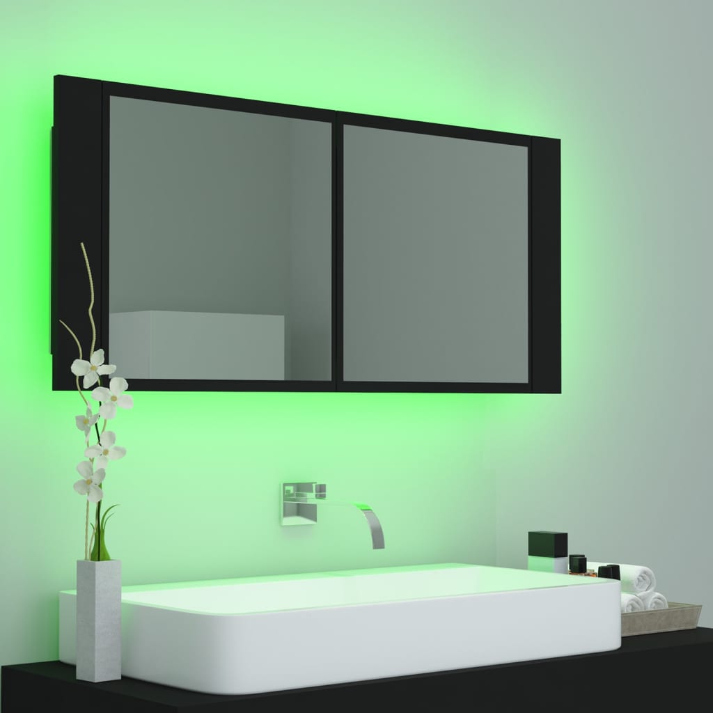 vidaXL Armario espejo de baño con luz LED acrílico negro 100x12x45 cm