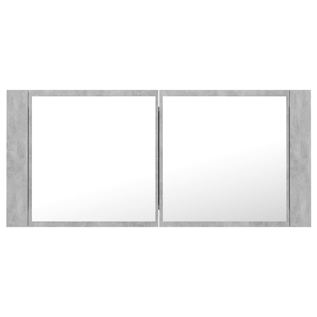 vidaXL Armario espejo baño luz LED acrílico gris hormigón 100x12x45 cm