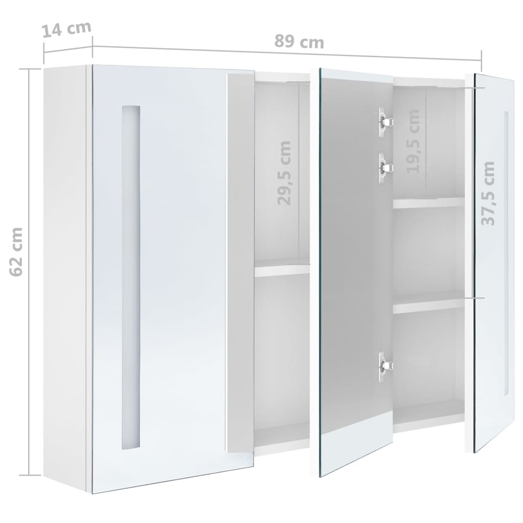 vidaXL Mueble de baño con espejo LED blanco brillante 89x14x62 cm